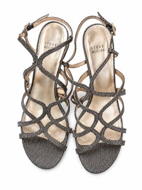 Stuart Weitzman Metallic Gunmetal Strappy Sandals Heels Size 7.5